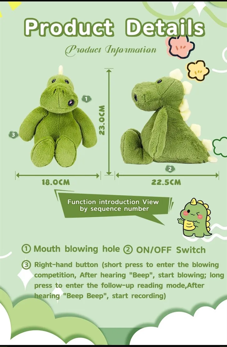 AI Dinosaur Blowing Talk Plush Toy